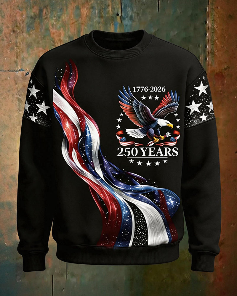 United States 250 Anniversary Star Eagle Flag Printed Basic Round Neck Sweat