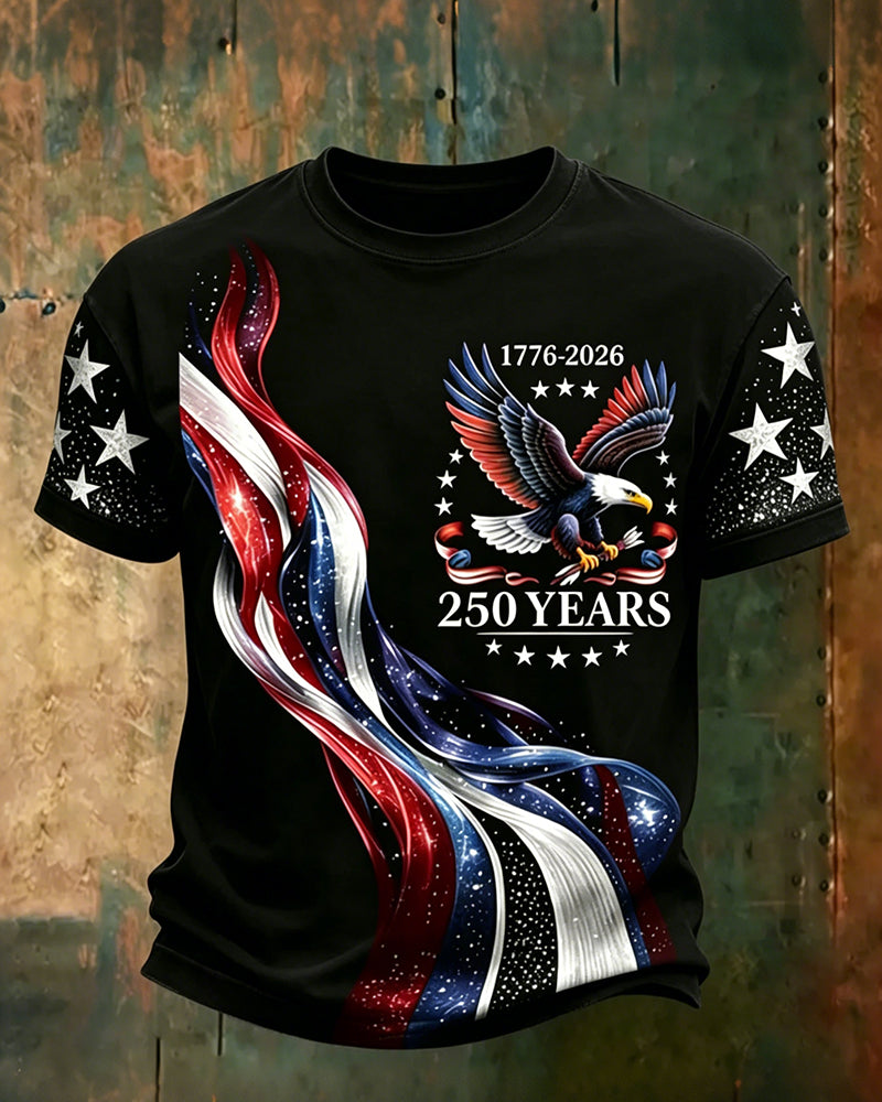 American 250 Anniversary Star Eagle Flag Printed Casual Short Sleeve T-Shirt
