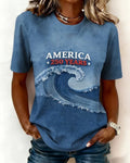 American 250 Anniversary Denim Wave Print Short Sleeve T-Shirt