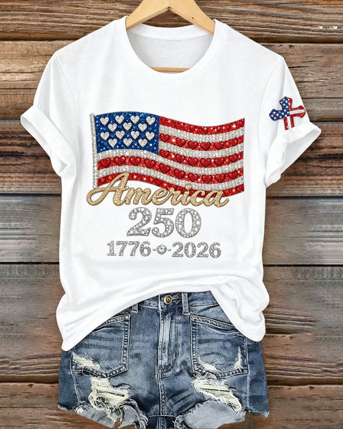 100% Cotton Women's 250th Anniversary Print Crew Neck Short Sleeve Tshirt