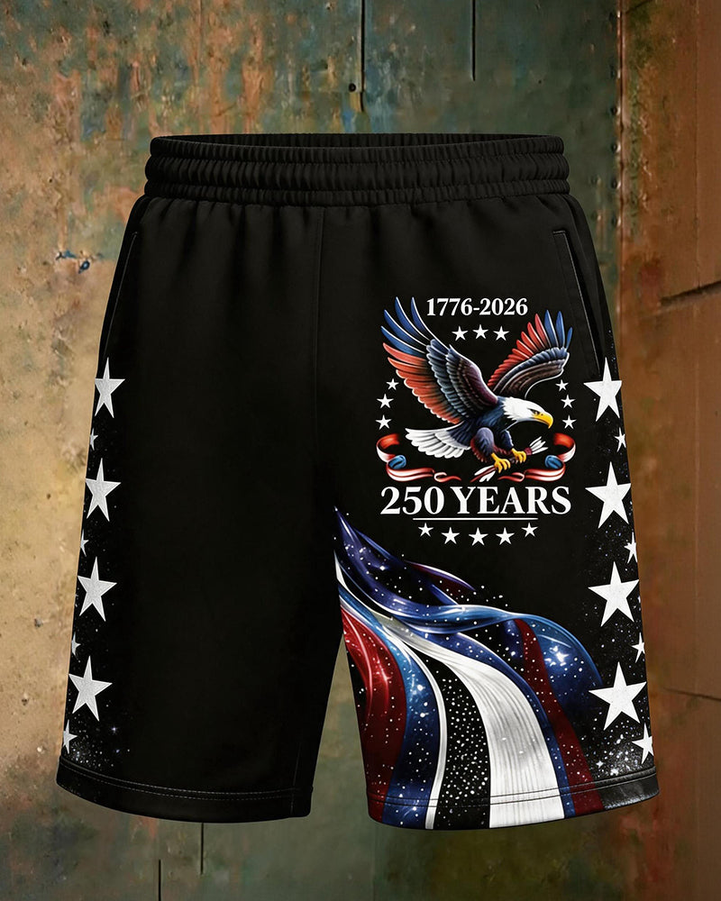 American 250 Anniversary Star Eagle Flag Print Casual Shorts