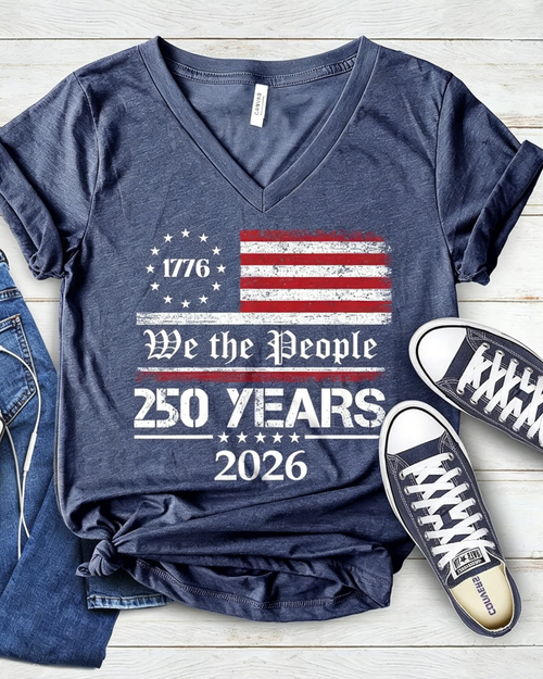 100% Cotton 250th America Anniversary V Neck Short Sleeve Tshirt