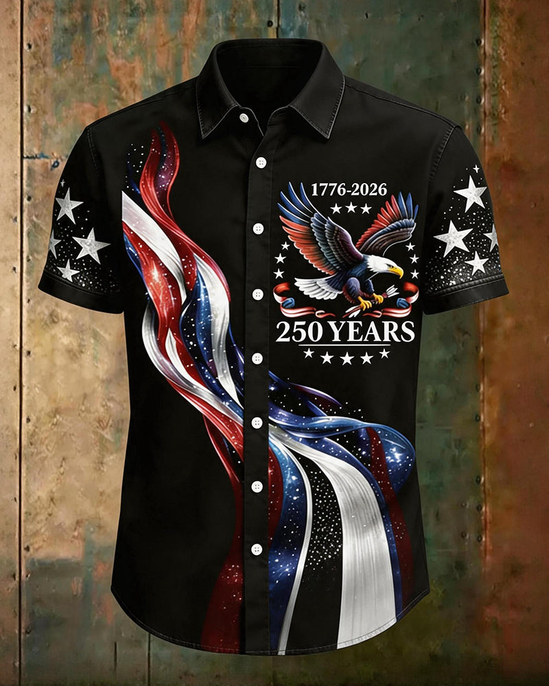 United States 250 Anniversary Star Eagle Flag Print Lel Short Sleeve Shirt