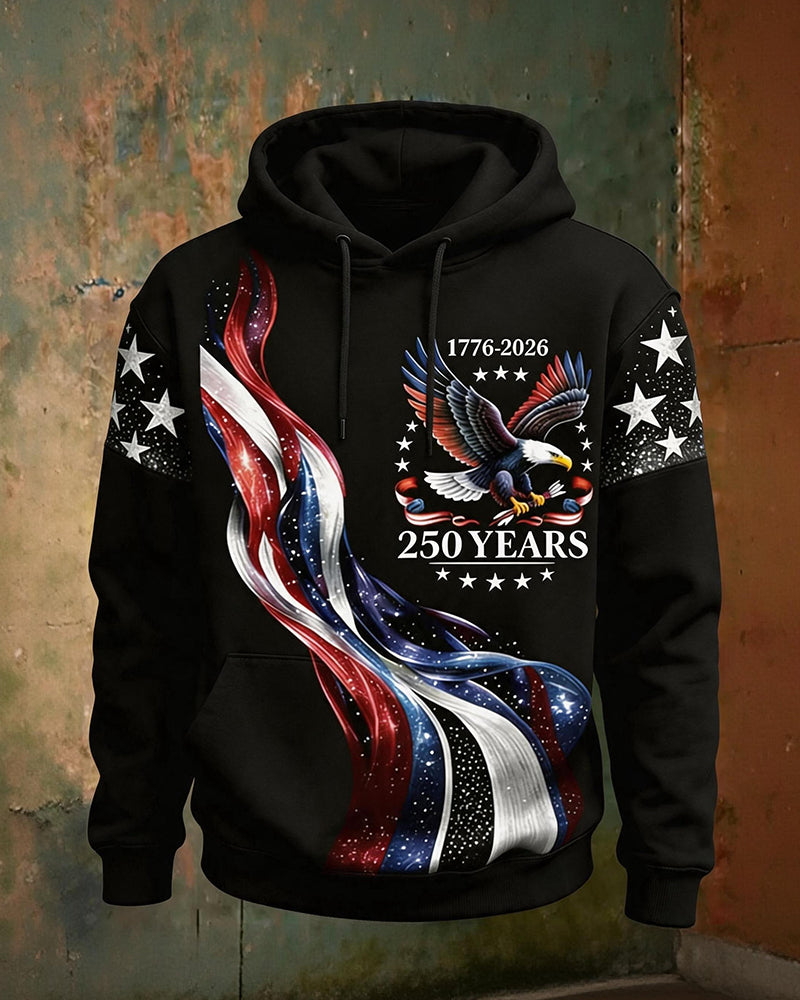 US 250 Anniversary Star Eagle Flag Printed Hooded Sweat