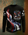 United States 250 Anniversary Star Eagle Flag Print Crewneck Long Sleeve T-Shirt