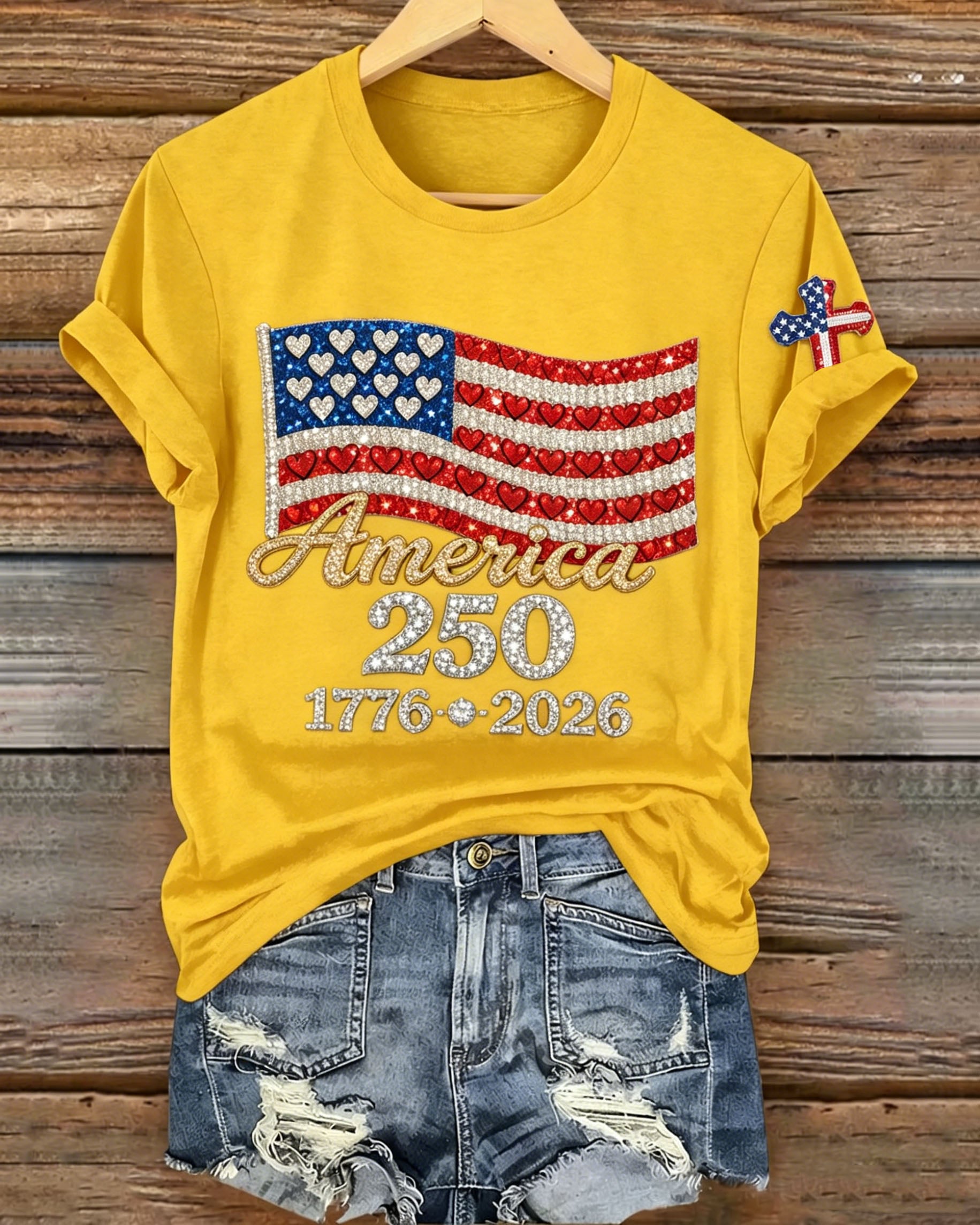 100% Cotton Women's 250th Anniversary Print Crew Neck Short Sleeve Tshirt