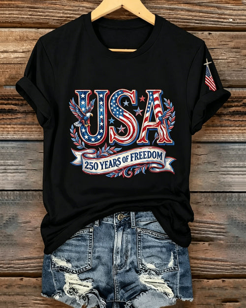 100% Cotton 250th Anniversary Graffiti Letters Print Crew Neck Short Sleeve Tshirt