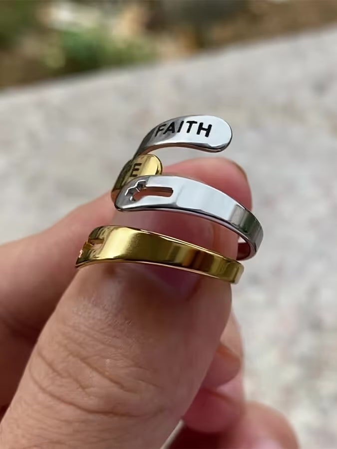 Cross Double Layer Faith Letter Ring Opening Adjustable