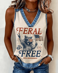 Feral & Free Funny Raccoon 4th of July Print V-Neck Vest