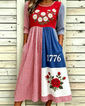 Flag Floral Print Pocket Casual Dress