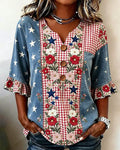 Flower and Star Patchwork Cotton Linen Shirt