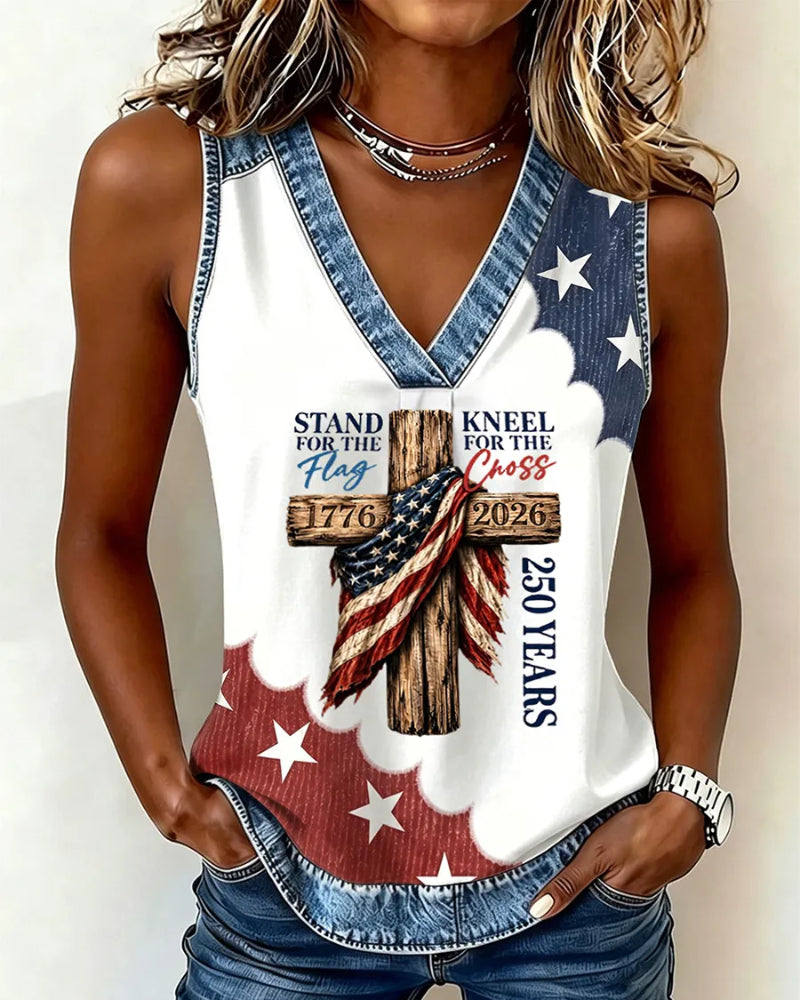 Women's Faith 250Th Anniversary Print V-Neck Tank Top