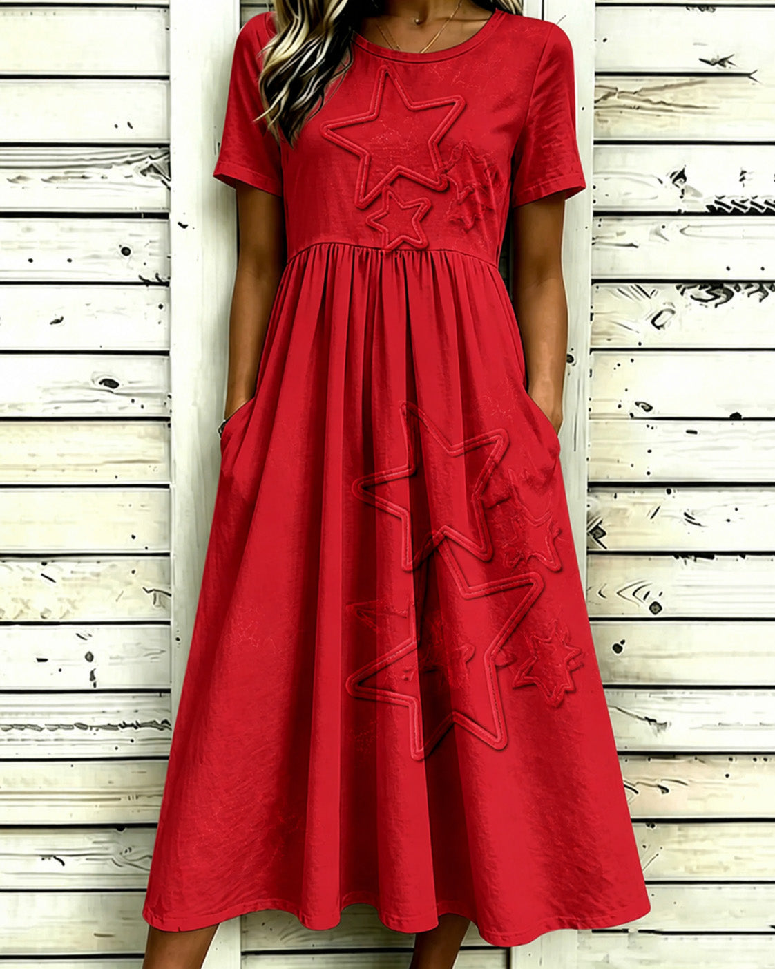 Fun 3D Stars  Print Pocket Casual Dress