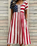 Fun American Flag Print Pocket Casual Dress