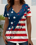 Fun American Flag Print V-neck Short Sleeve Tshirt