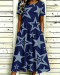 Fun Geometric Stars Print Pocket Casual Dress