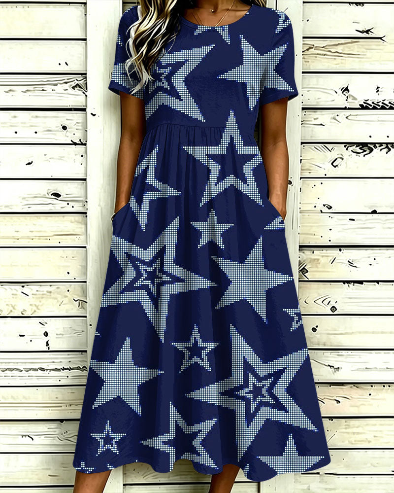 Fun Geometric Stars Print Pocket Casual Dress