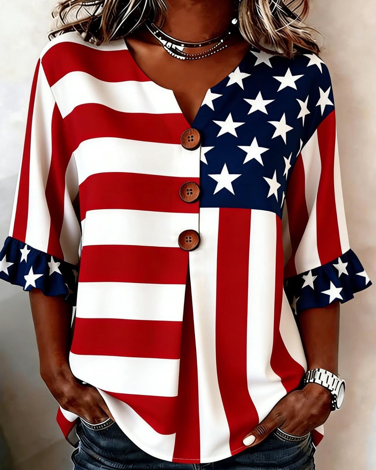 Fun National Flag Prints Cotton Linen Shirt