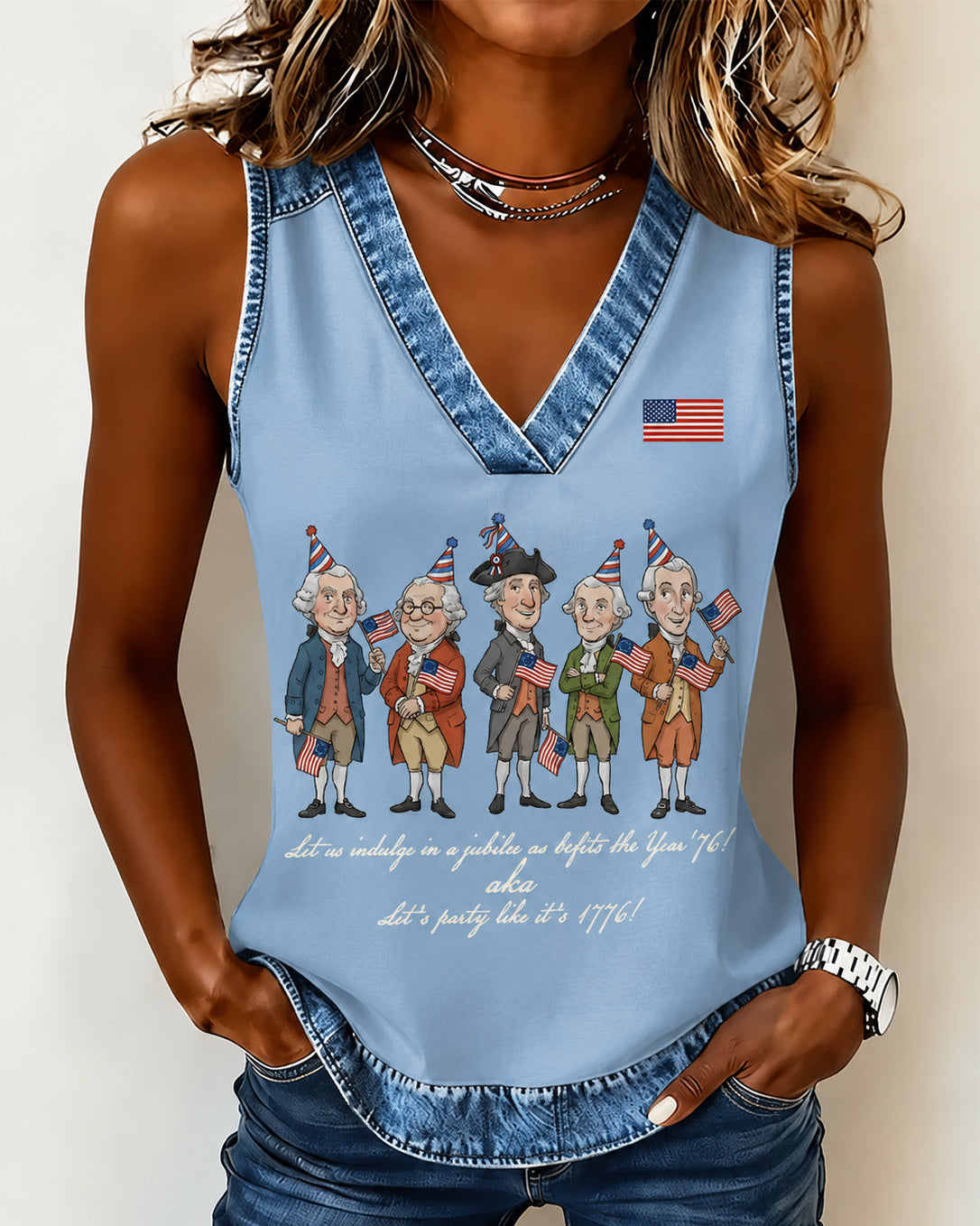 Funny Founding Fathers Party like it's 1776 Print V-Neck Vest