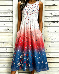Gradient Bohemian Floral Sleeveless Pockets Casual Dress