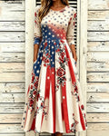 Gradient Star Stripe Print Pocket Casual Dress