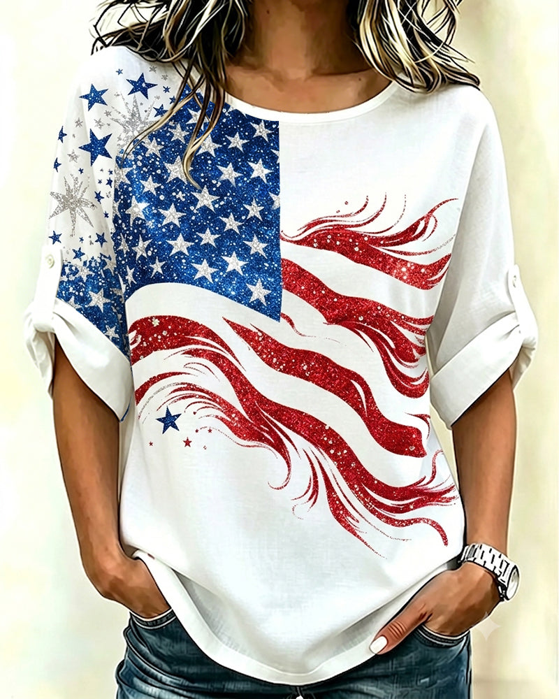 Graffiti Flag Art Crew Neck Blouse