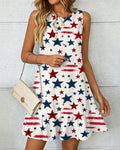 Graffiti Stripes and Stars Sleeveless Lace Mini Dress