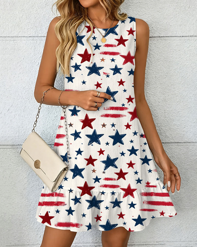 Graffiti Stripes and Stars Sleeveless Lace Mini Dress