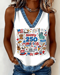 Happy 250 Years America 4th Of July Print V-Neck Vest