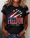 Independence Day Freedom Stamp Print Crew Neck Short Sleeve Tshirt