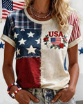 Independence Day (Flag) Print Crew Neck Short Sleeve Tshirt