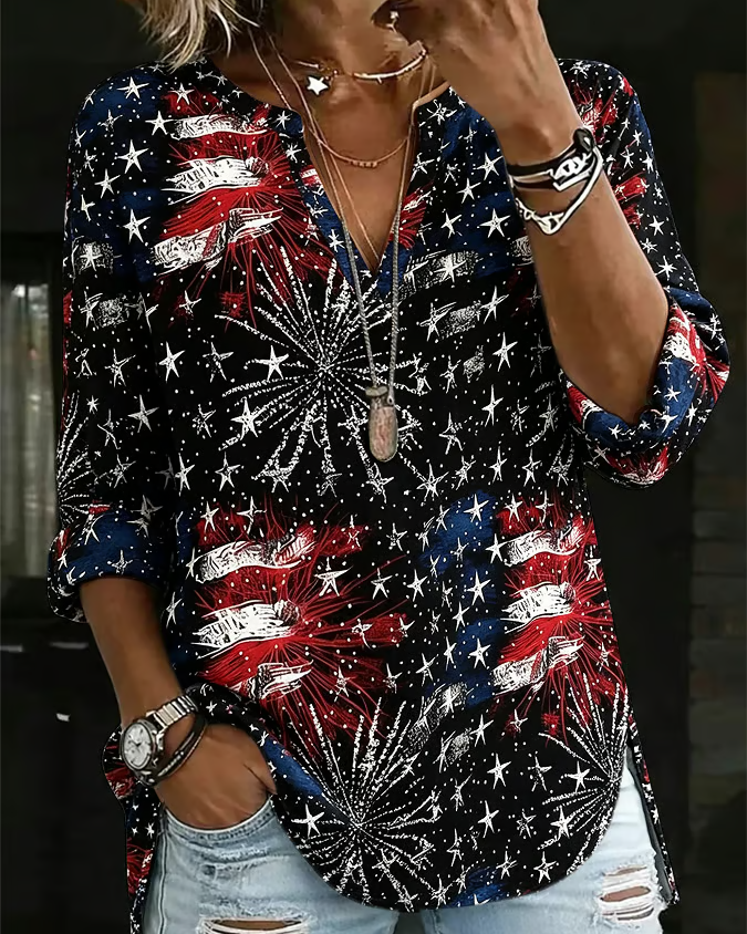 Independence Day Fireworks Print Casual Shirt