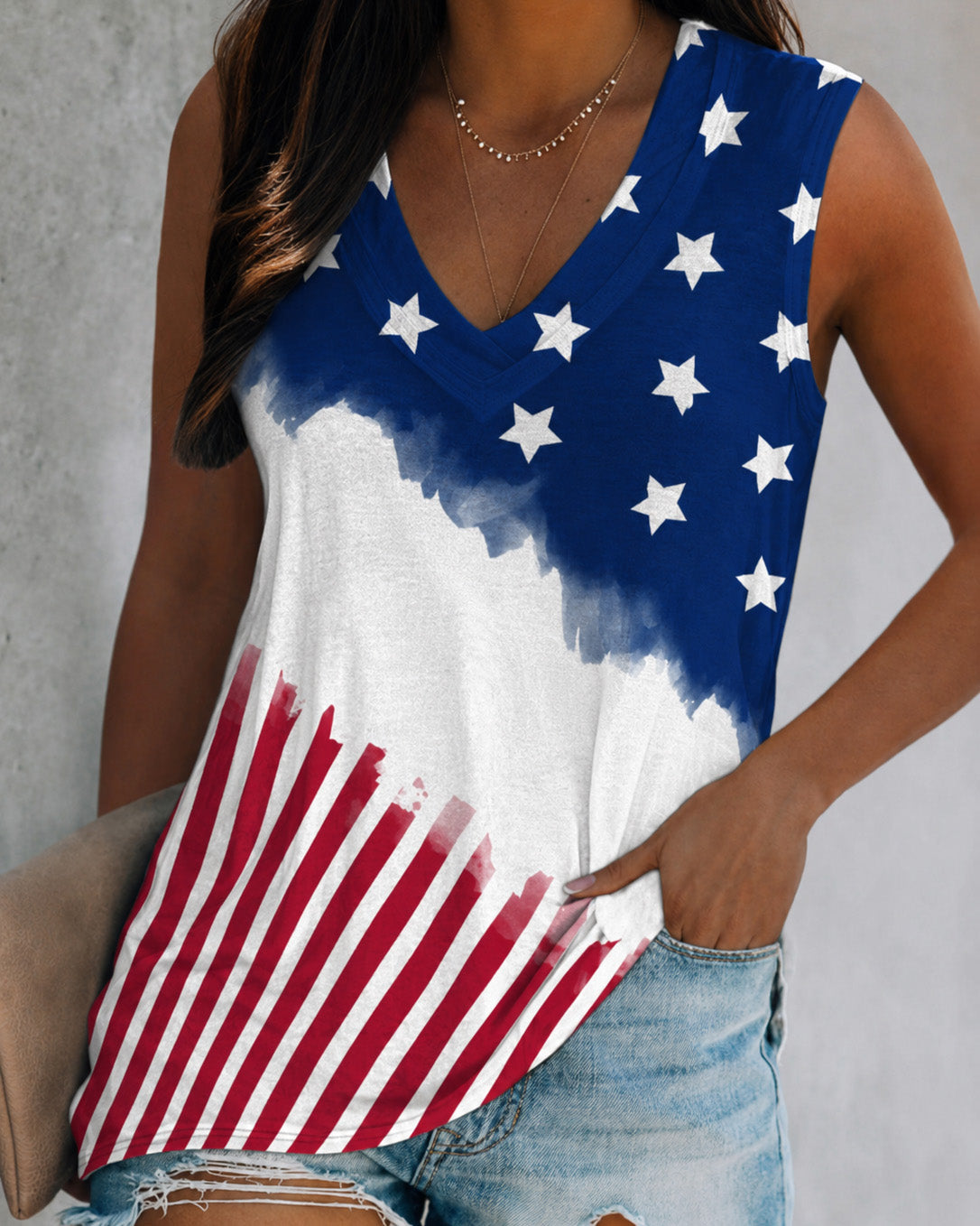 Independence Day Flag Oil Painting V-neck Vest