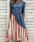 Independence Day Striped Star Print Pocket Casual Dress