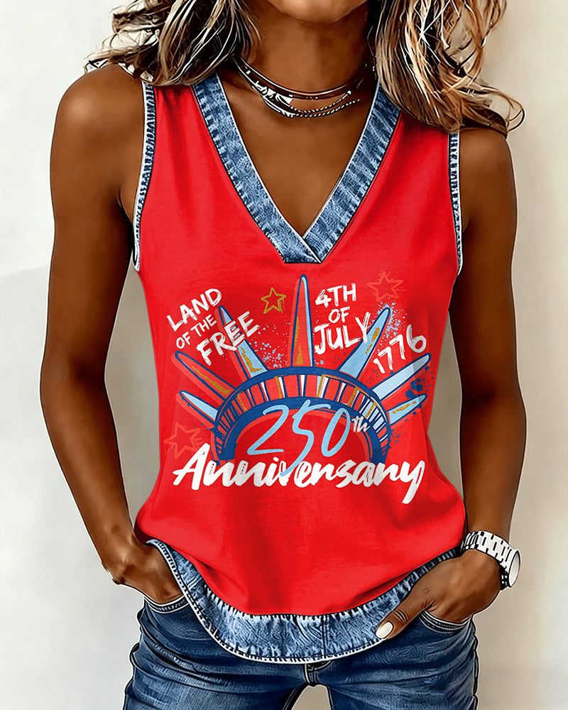 Independence Day Print V-Neck Vest