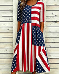 Irregular American Flag Print Pocket Casual Dress
