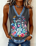 Liberty Blowing Bubble Gum Print V-Neck Vest