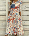National Flag Watercolor and Oil Painting Print Pocket Casual Dress