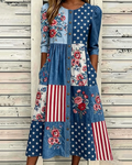 National Flag and Floral Denim Print Pocket Casual Dress