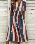 National Flag Color Wavy Stripes Print Pocket Casual Dress