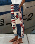 National Flag Floral Stripe Patch Print Casual Pants