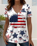 National Flag Star Splicing Print V-neck Short Sleeve Tshirt