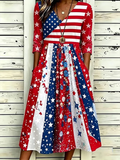 National Flag Stripes Polka Dots Stars Print Pocket Casual Dress