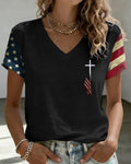 Patriotic 1776-2026  Print V-neck Short Sleeve Tshirt