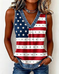 Polka-dot Flag Print V-Neck Tank Top