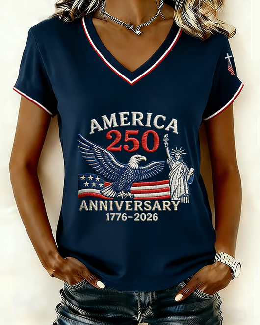 Women's Celebrating The 250th Anniversary Print V-neck Short Sleeve Tshirt