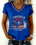 Women's Celebrating The 250th Anniversary Print V-neck Short Sleeve Tshirt