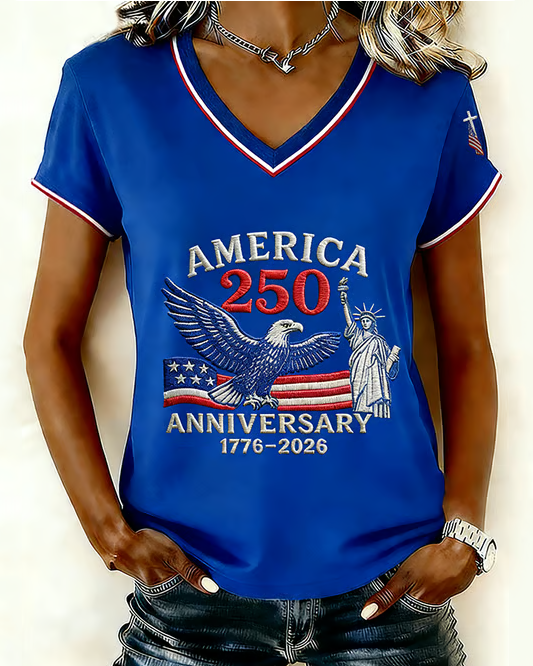Women's Celebrating The 250th Anniversary Print V-neck Short Sleeve Tshirt