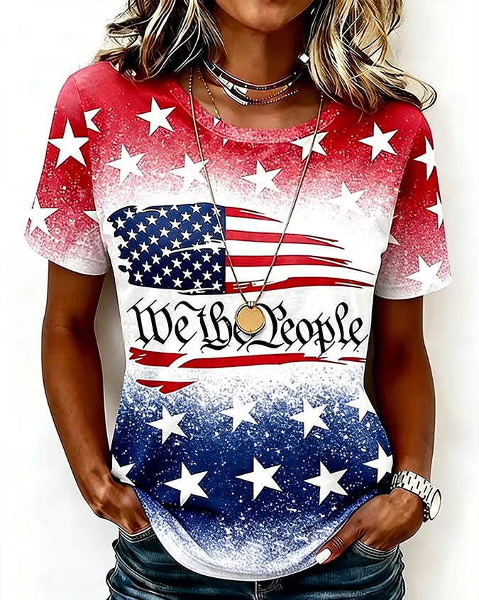 Retro 250th Anniversary Flag Printed Short-sleeved T-shirt
