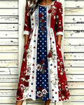 Retro 250th Anniversary Flower Art Print Pocket Casual Dress